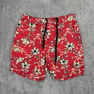 Rag & Bone Perry Print Ripstop Shorts Mens‎ S 7.5" Red Floral Cotton Drawstring